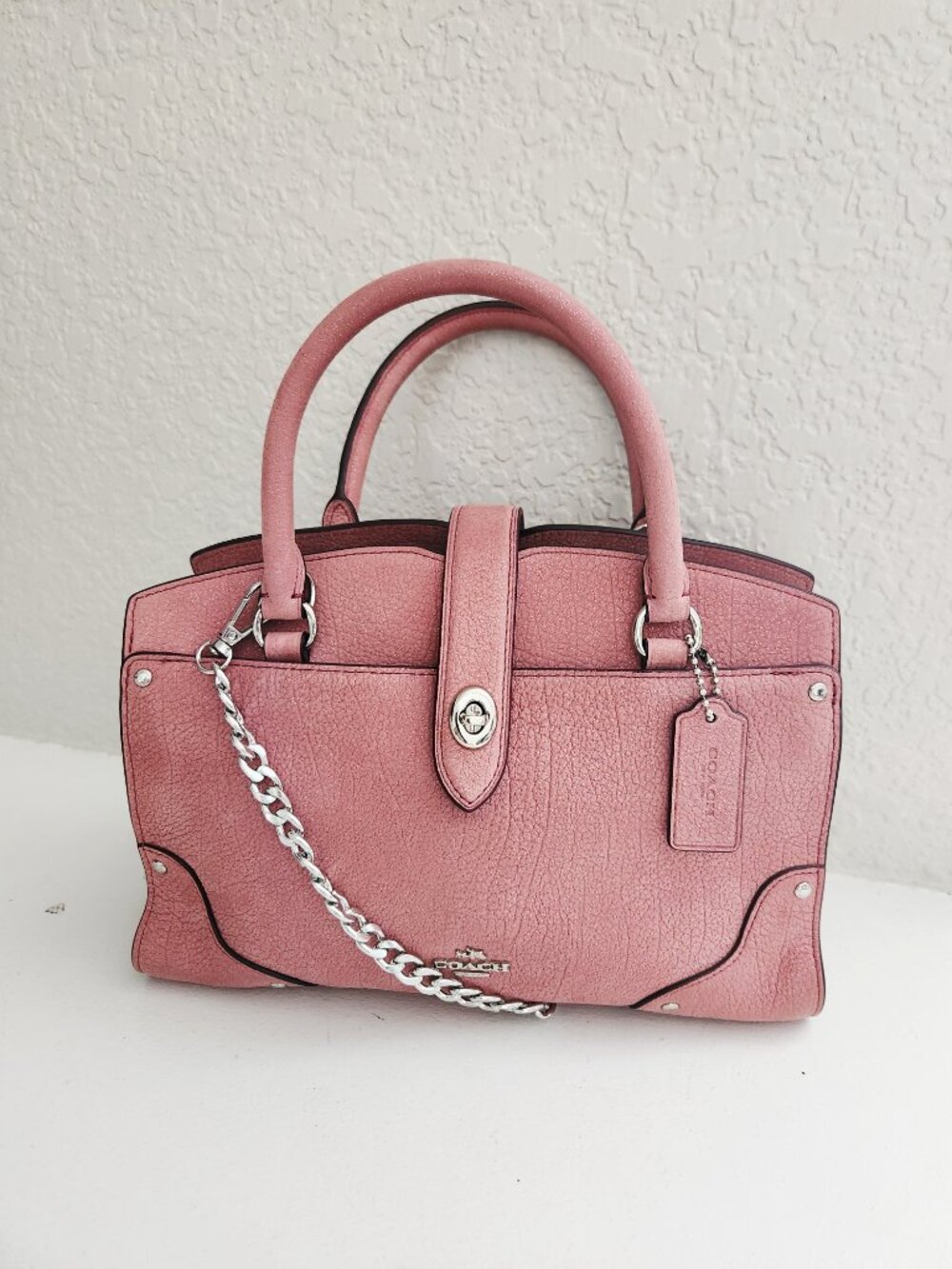 Like New Mercer Pink Glitter Leather Shoulder Bag Satchel Purse